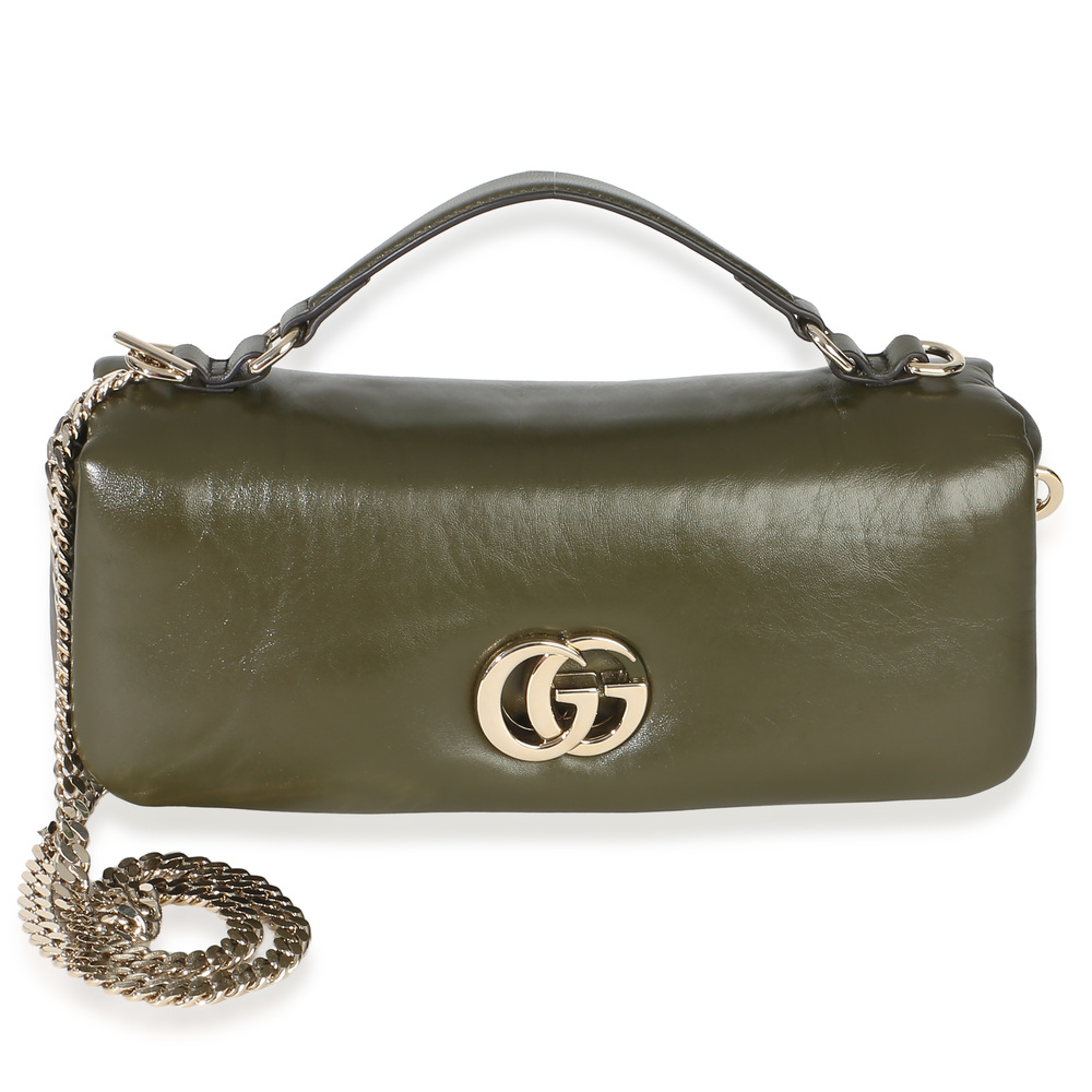 Gucci Green Lambskin GG Milano Small Top Handle Shoulder Bag